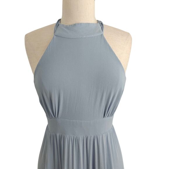 Reformation Andee Halter Maxi Dress Size 12 Mineral Blue Side Slit Romantic - Picture 3 of 15
